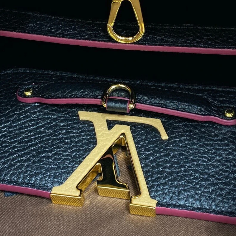 Replica bags Louis Vuitton Capucines MM Black Arizona Beige
