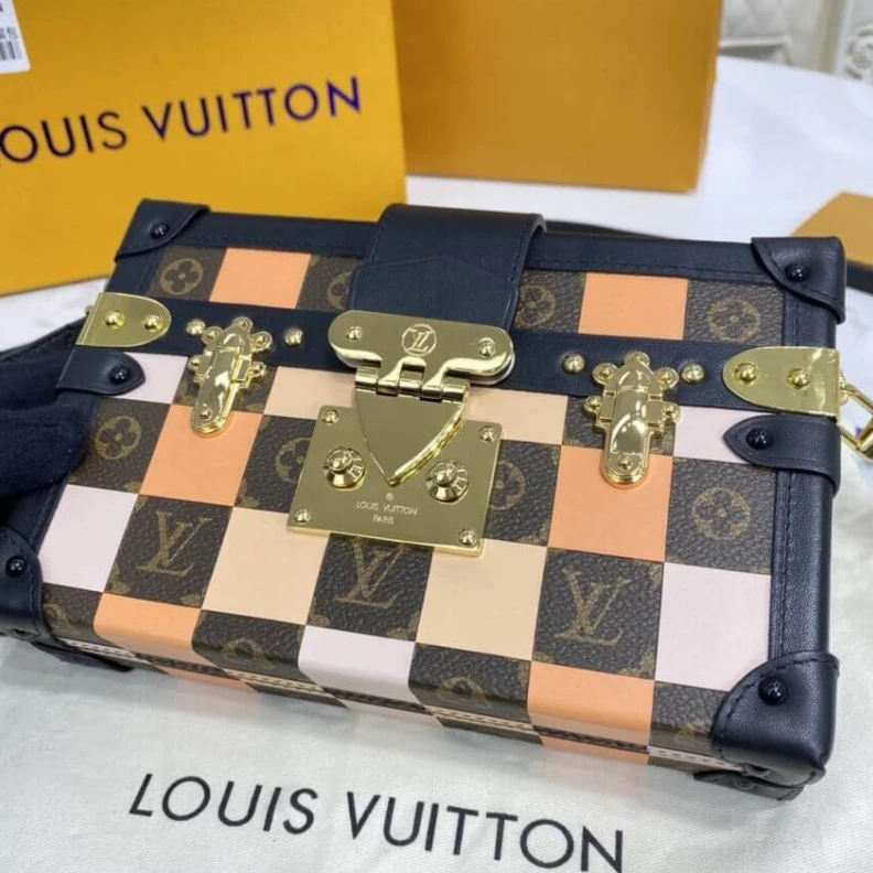 Mythick.ru Calfleath LV Checkerboard Canvas Petite Malle Orange