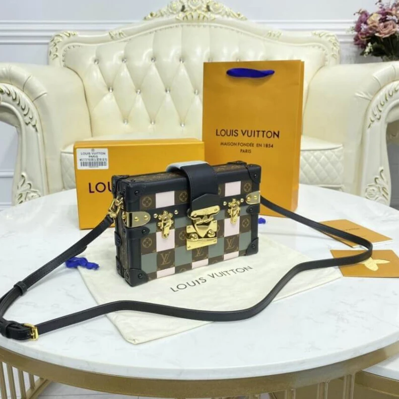 Replica bags lv Calf leat Louis Vuitton Checkerboard Canvas Petite Malle Pink