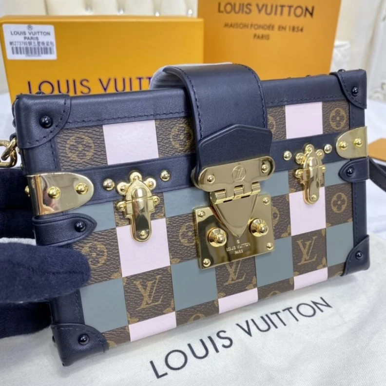 Replica bags lv Calf leat Louis Vuitton Checkerboard Canvas Petite Malle Pink