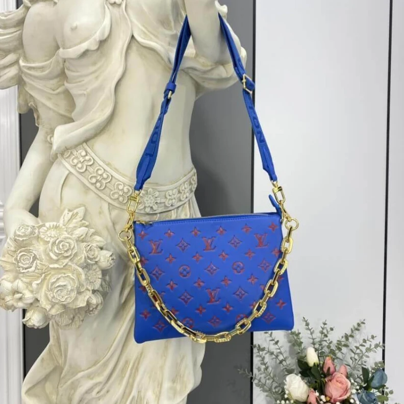 Lv belts replica Monogram Louis Vuitton Coussin PM Blue Red