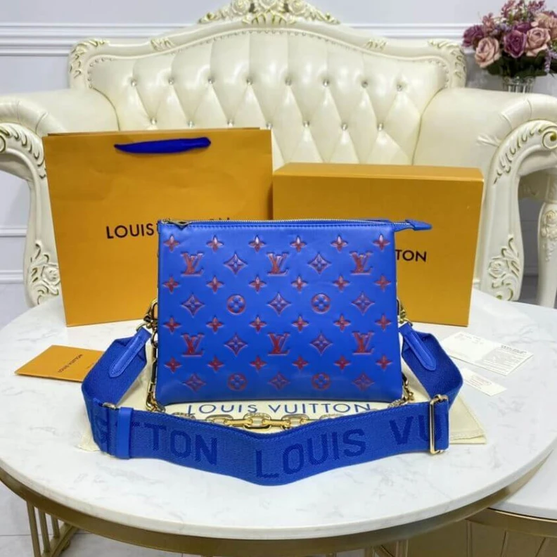 Lv belts replica Monogram Louis Vuitton Coussin PM Blue Red