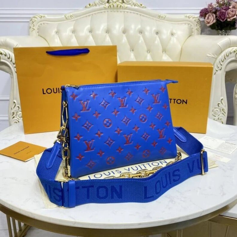 Lv belts replica Monogram Louis Vuitton Coussin PM Blue Red
