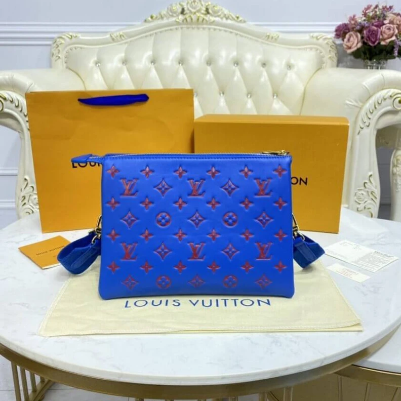 Lv belts replica Monogram Louis Vuitton Coussin PM Blue Red