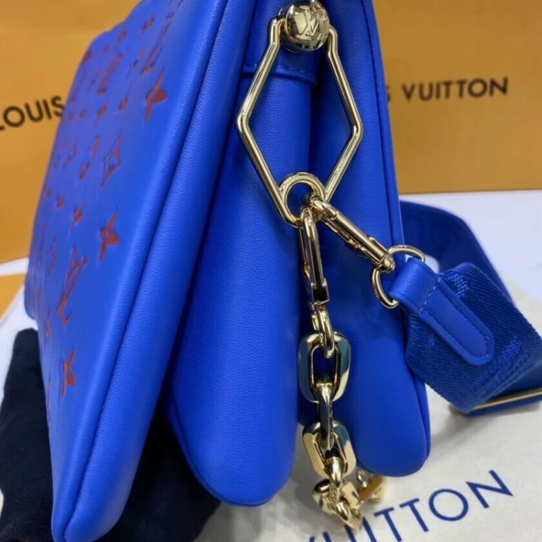 Lv belts replica Monogram Louis Vuitton Coussin PM Blue Red