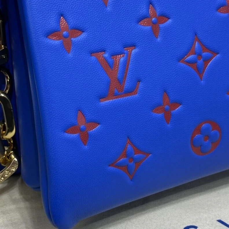 Lv belts replica Monogram Louis Vuitton Coussin PM Blue Red