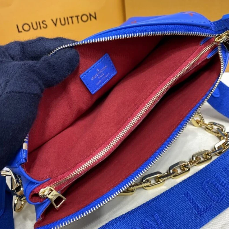 Lv belts replica Monogram Louis Vuitton Coussin PM Blue Red