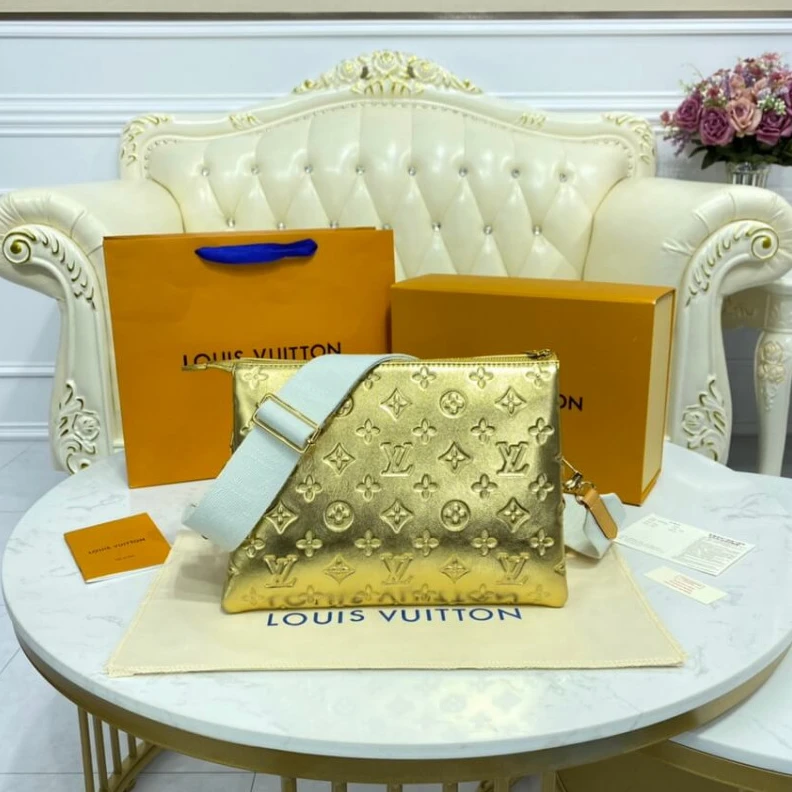 Louis vuitton locations Microfibe Louis Vuitton Coussin PM Gold