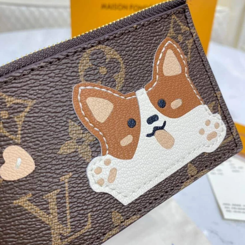 Replica bags lv Zip closu Louis Vuitton Cute Corgi Coin Pouch Brown