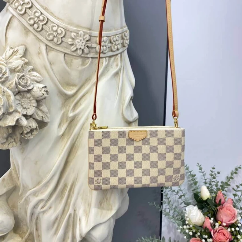 Lv belts replica Microfibe LV Damier Azur Double Zip Pochette