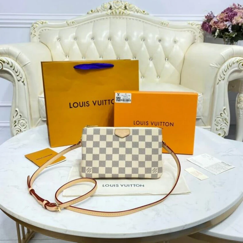 Lv belts replica Microfibe LV Damier Azur Double Zip Pochette