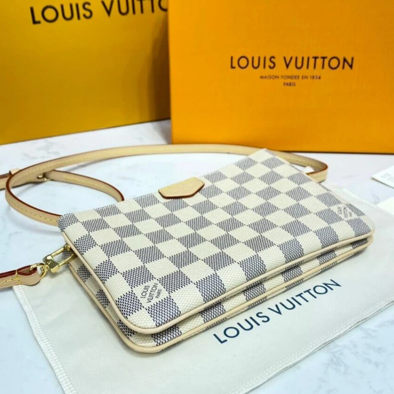 Lv belts replica Microfibe LV Damier Azur Double Zip Pochette