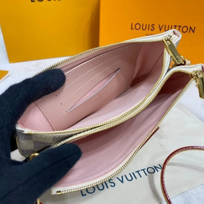 Lv belts replica Microfibe LV Damier Azur Double Zip Pochette