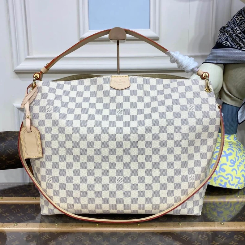 Lv belts replica Goldcolor LV Damier Azur Graceful MM Beige