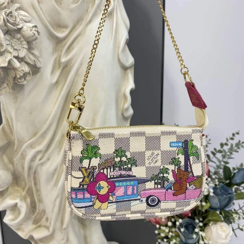 Replica bags lv Chain:Not Louis Vuitton Damier Azur Mini Pochette Accessoires