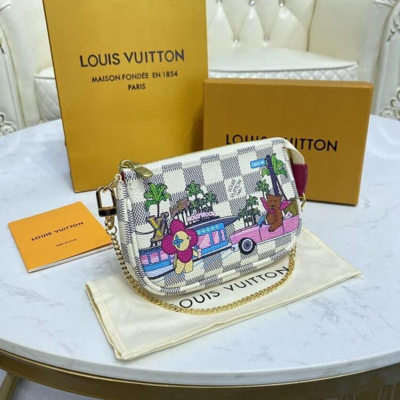 Replica bags lv Chain:Not Louis Vuitton Damier Azur Mini Pochette Accessoires