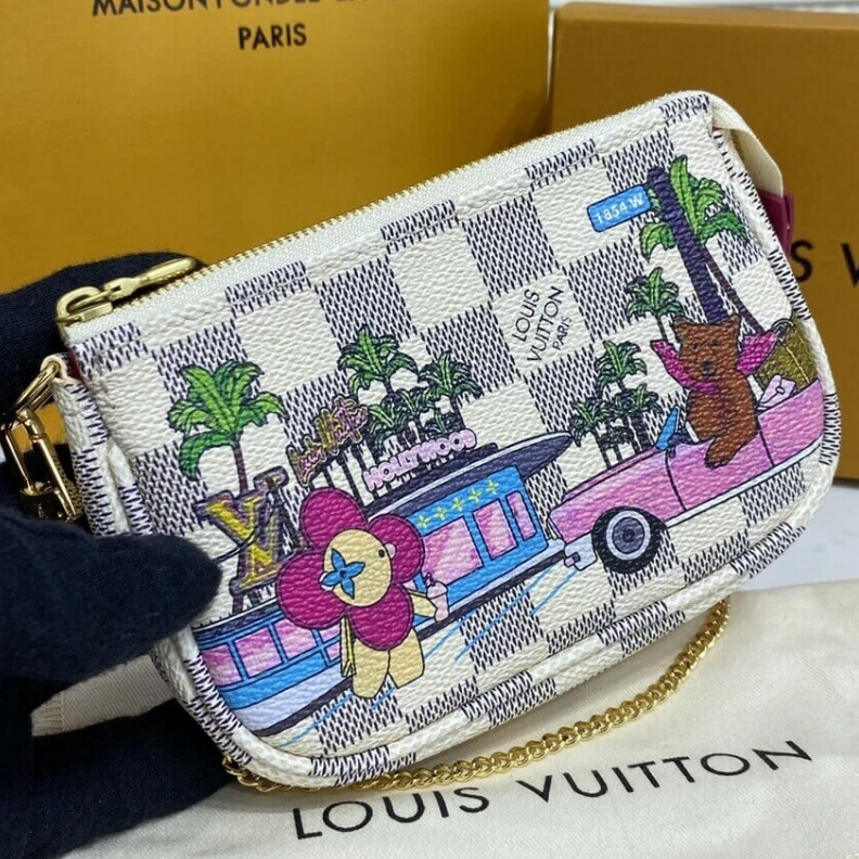 Replica bags lv Chain:Not Louis Vuitton Damier Azur Mini Pochette Accessoires