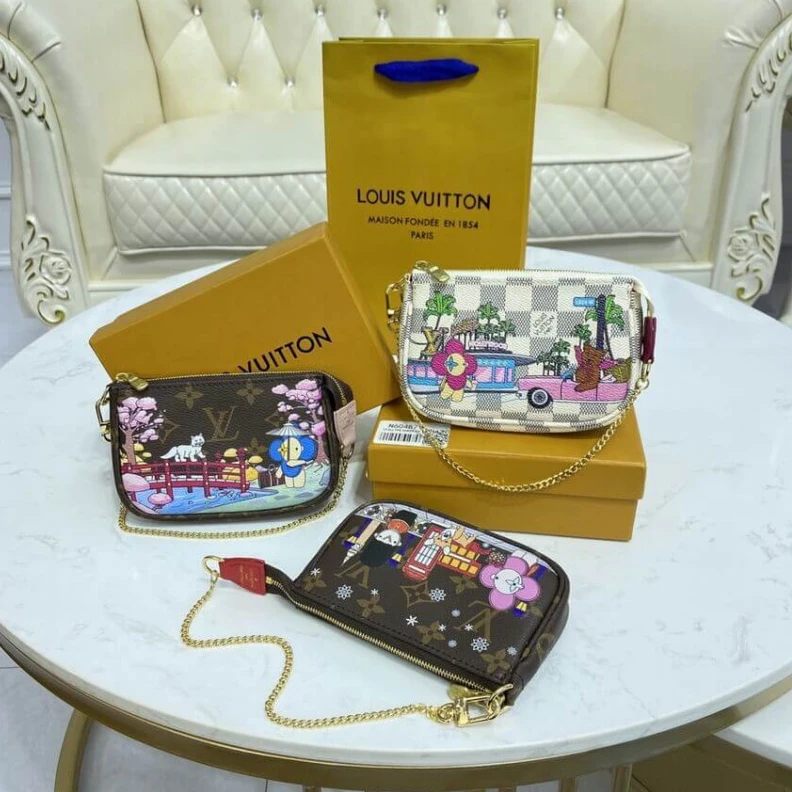 Replica bags lv Chain:Not Louis Vuitton Damier Azur Mini Pochette Accessoires