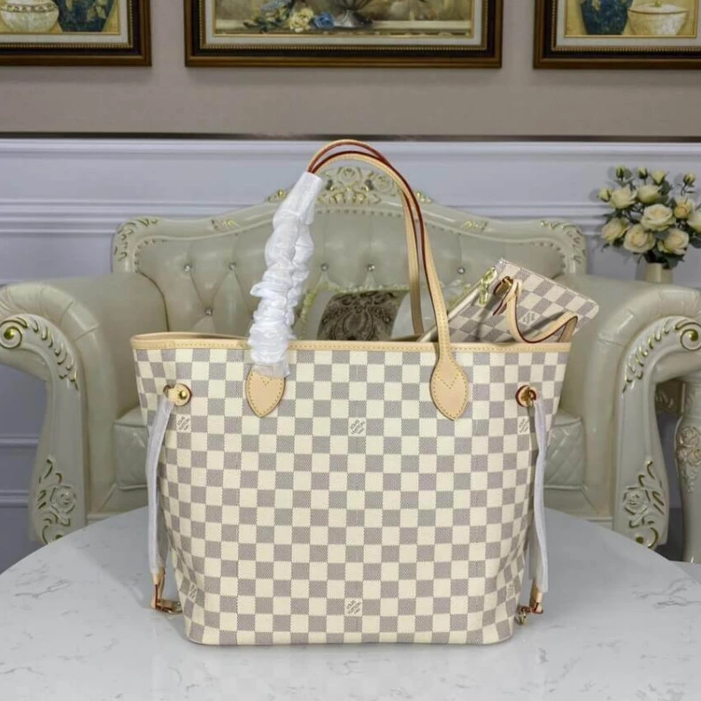 Louis vuitton locations Hook clos Louis Vuitton Damier Azur Neverfull MM Beige