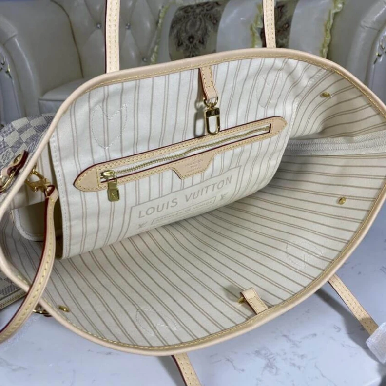 Louis vuitton locations Hook clos Louis Vuitton Damier Azur Neverfull MM Beige