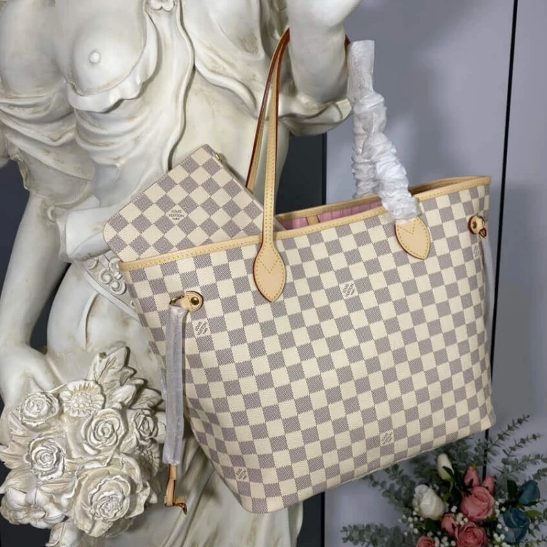 Replica bag Hook clos Louis Vuitton Damier Azur Neverfull MM Pink