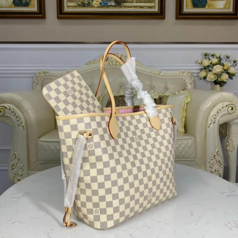 Replica bag Hook clos Louis Vuitton Damier Azur Neverfull MM Pink