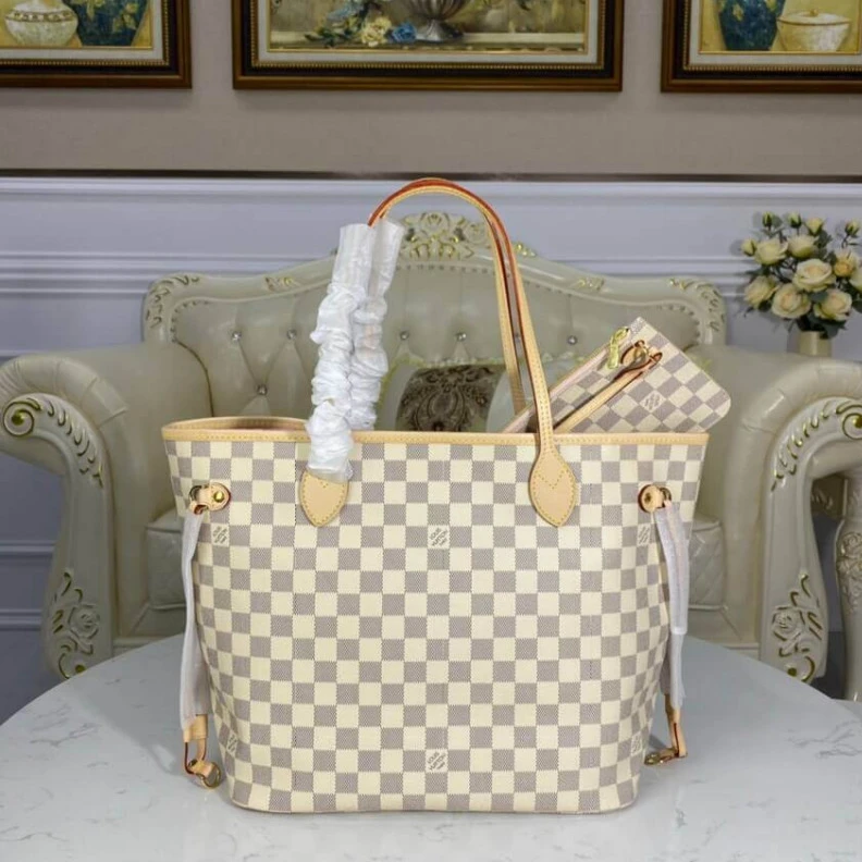 Replica bag Hook clos Louis Vuitton Damier Azur Neverfull MM Pink