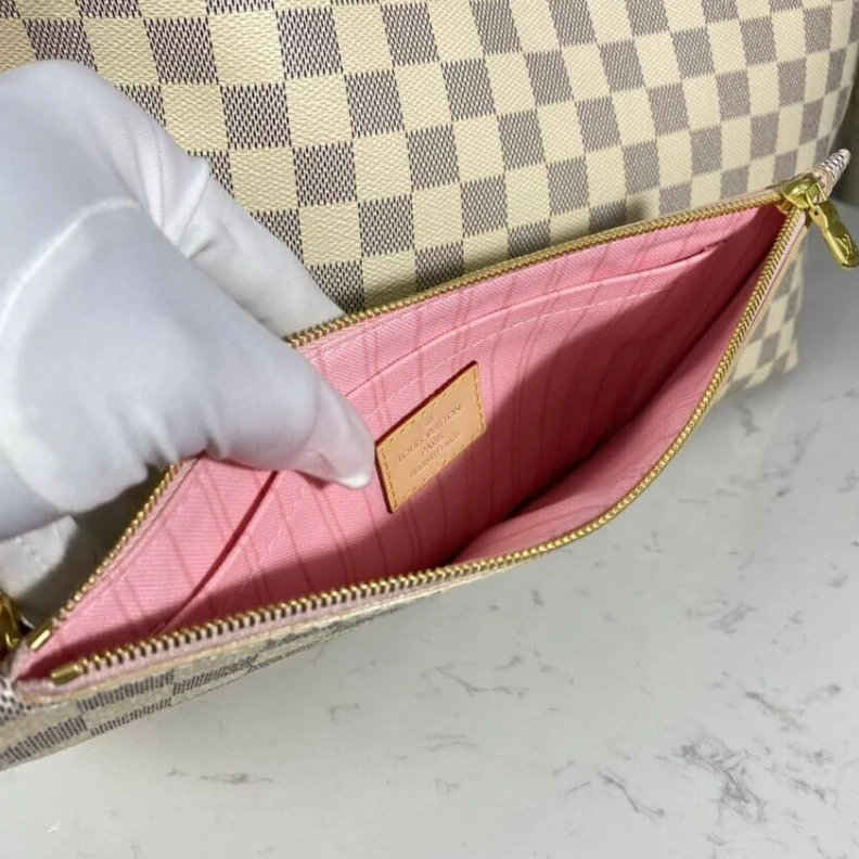 Replica bag Hook clos Louis Vuitton Damier Azur Neverfull MM Pink