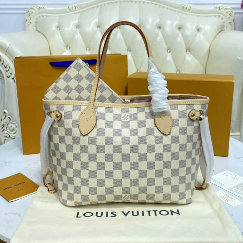 The Neverf LV Damier Azur Neverfull PM Pink
