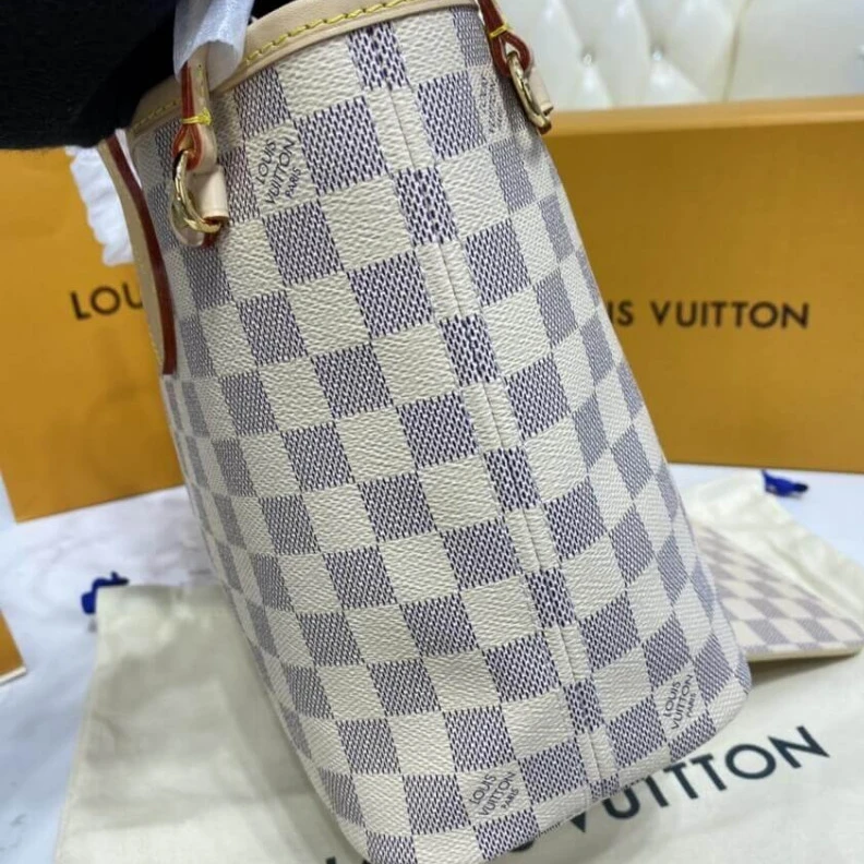 Lv belts replica The Neverf LV Damier Azur Neverfull PM Pink