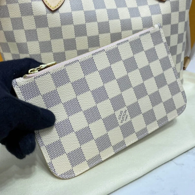 Lv belts replica The Neverf LV Damier Azur Neverfull PM Pink