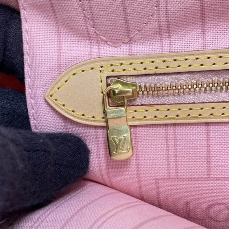 Lv belts replica The Neverf LV Damier Azur Neverfull PM Pink