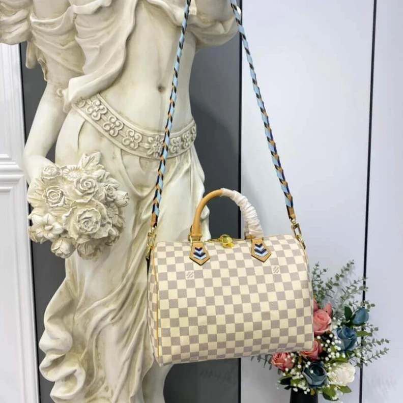 Replica bags lv Goldcolor Louis Vuitton Damier Azur Speedy Bandouliere 30 Blue