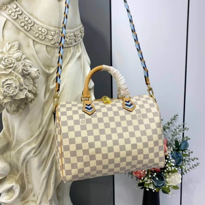 Replica bags lv Goldcolor Louis Vuitton Damier Azur Speedy Bandouliere 30 Blue
