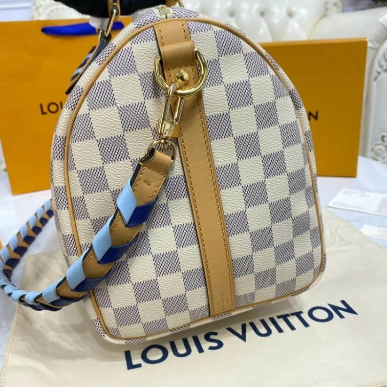 Replica bags lv Goldcolor Louis Vuitton Damier Azur Speedy Bandouliere 30 Blue