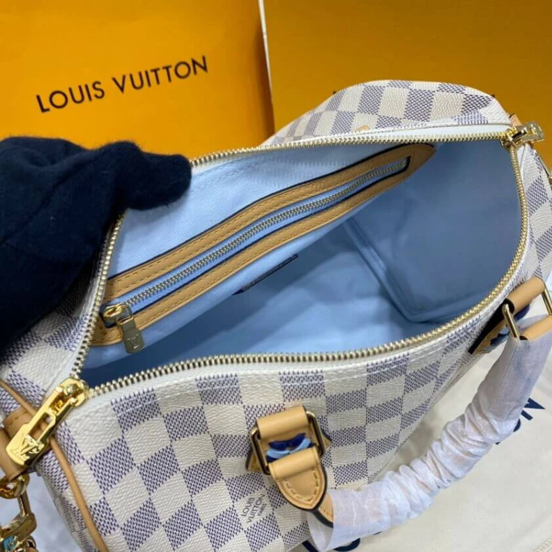 Replica bags lv Goldcolor Louis Vuitton Damier Azur Speedy Bandouliere 30 Blue