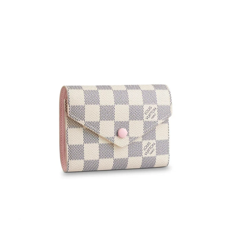 Goldcolor Louis Vuitton Damier Azur Victorine Wallet Pink