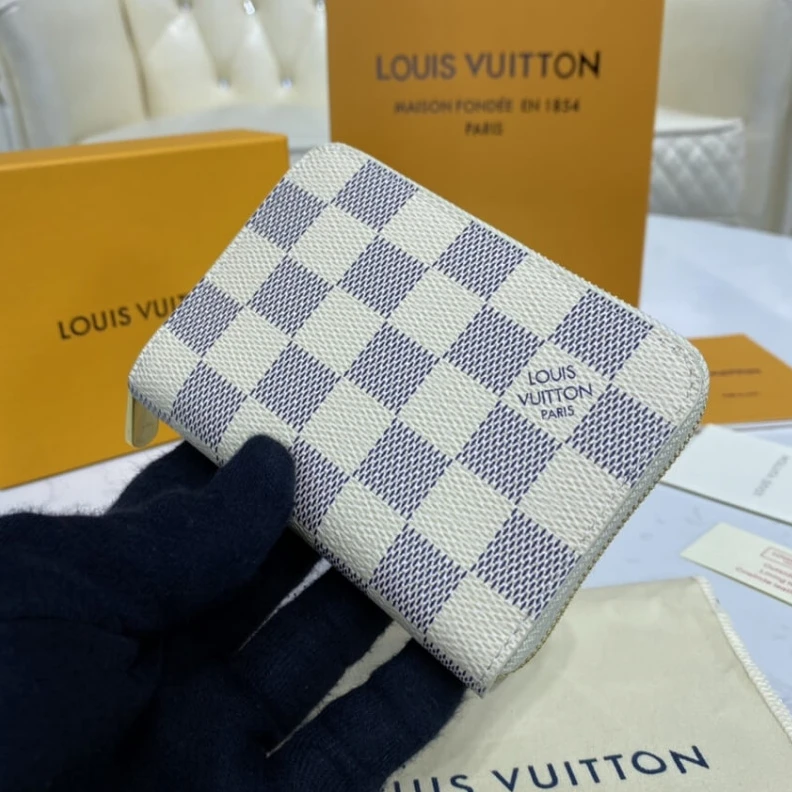 Top lv 2 large g Louis Vuitton Damier Azur Zippy Coin Purse Beige