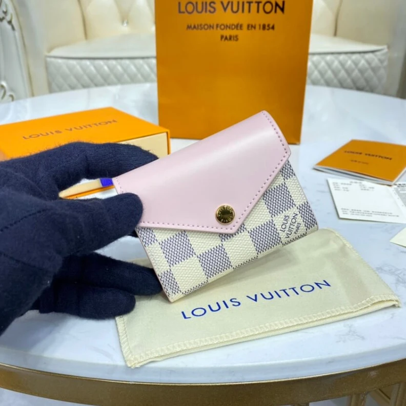 Replica bags lv Goldcolou Louis Vuitton Damier Azur Zoe Wallet Pink