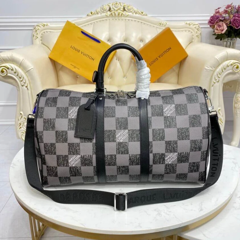 Louis Vuitton Damier Checkerboard Pattern Keepall Bandoulière 45 Black