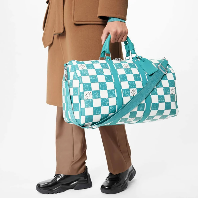 Replica bags Cabin siz Louis Vuitton Damier Checkerboard Pattern Keepall Bandoulière 45 Green
