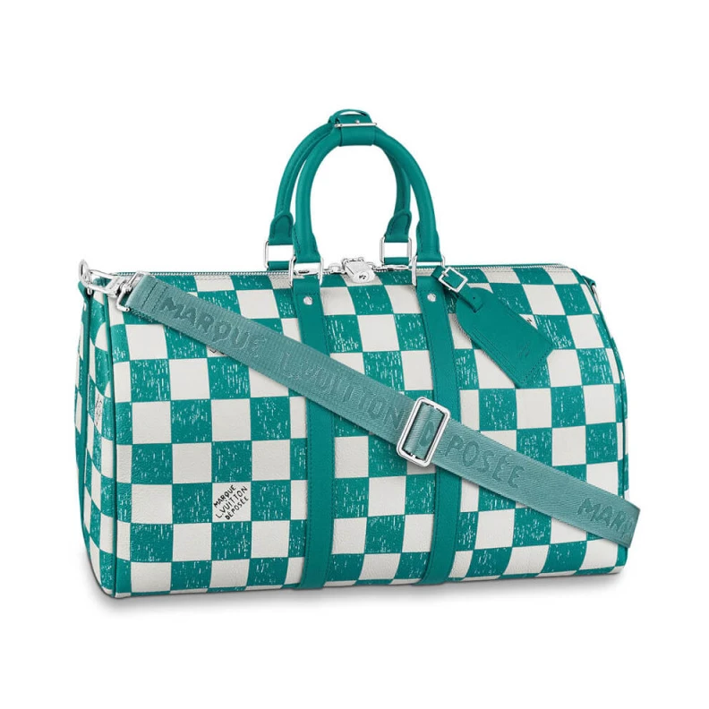 Cabin siz Louis Vuitton Damier Checkerboard Pattern Keepall Bandoulière 45 Green