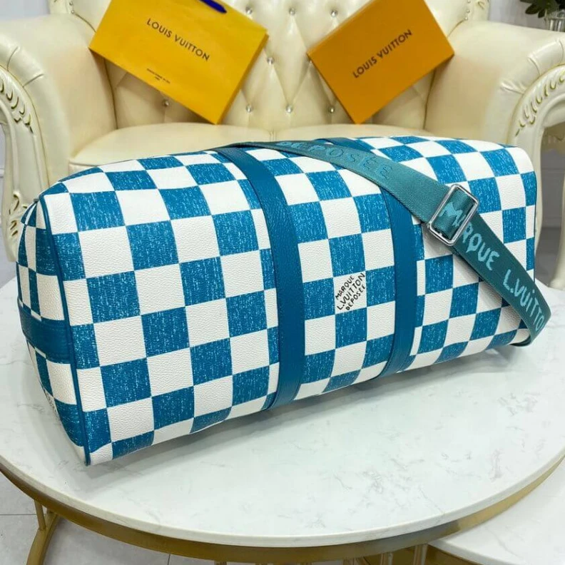 Replica bags Cabin siz Louis Vuitton Damier Checkerboard Pattern Keepall Bandoulière 45 Green
