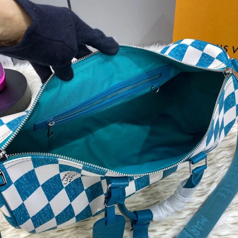 Replica bags Cabin siz Louis Vuitton Damier Checkerboard Pattern Keepall Bandoulière 45 Green