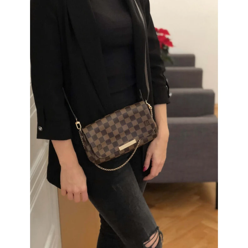 Louis vuitton locations Shiny gol LV Damier Ebene Canvas Favorite PM