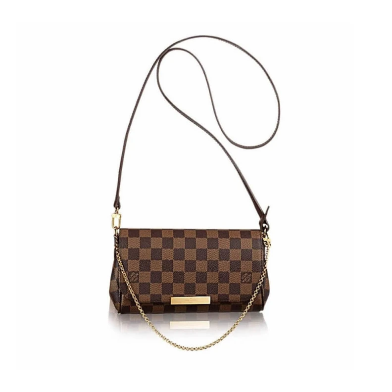 Shiny gol LV Damier Ebene Canvas Favorite PM