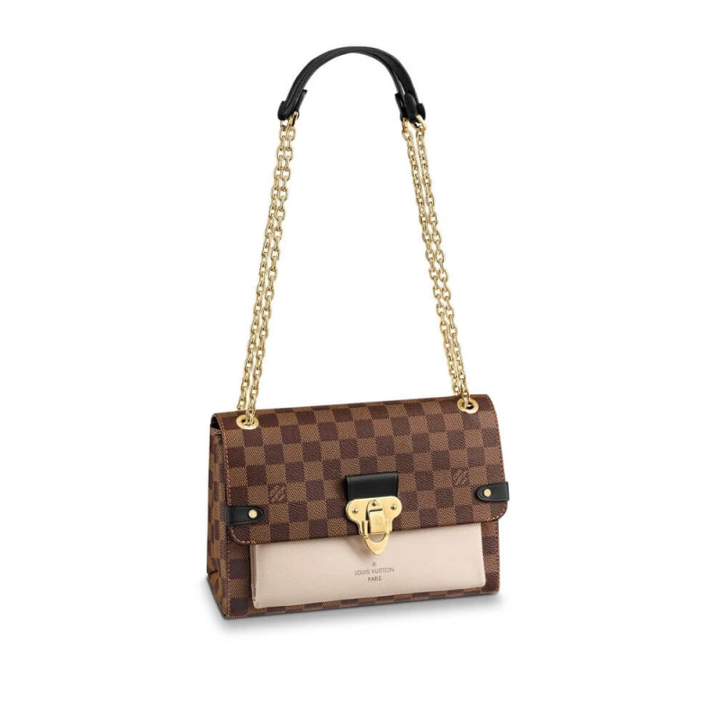 Black and Louis Vuitton Damier Ebene Canvas Vavin PM Creme
