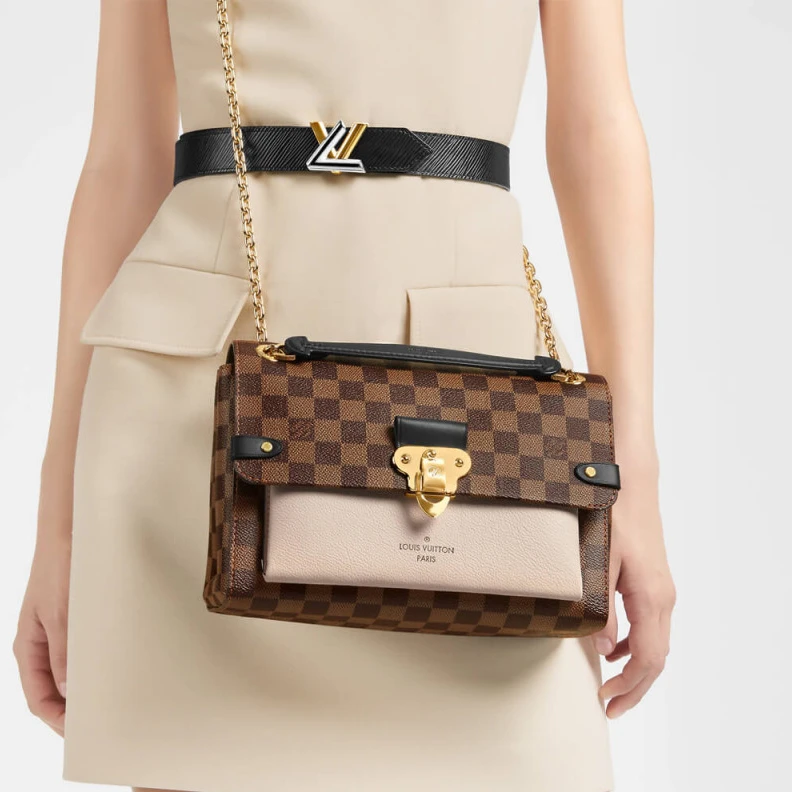 Lv belts replica Black and Louis Vuitton Damier Ebene Canvas Vavin PM Creme