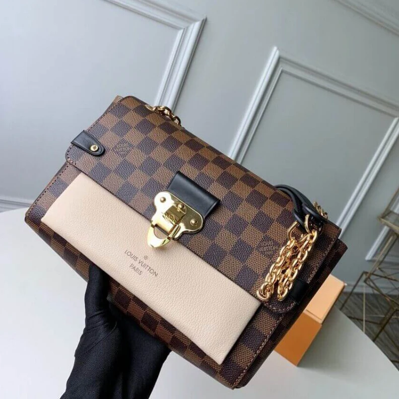 Lv belts replica Black and Louis Vuitton Damier Ebene Canvas Vavin PM Creme