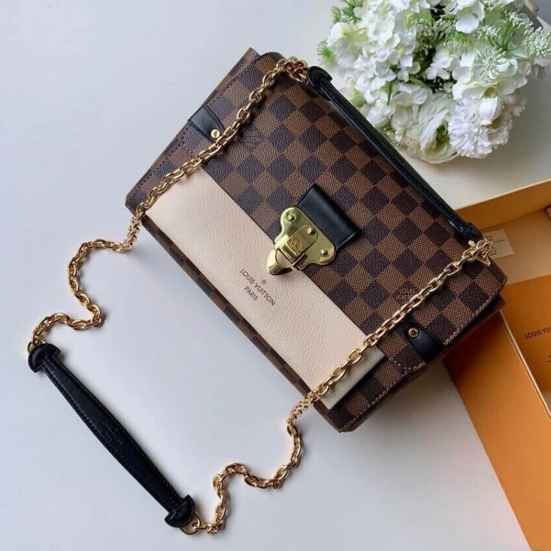 Lv belts replica Black and Louis Vuitton Damier Ebene Canvas Vavin PM Creme